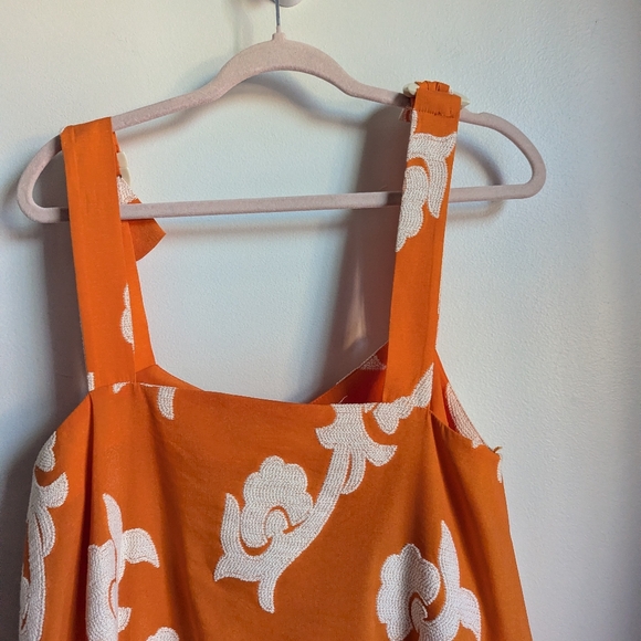 ANTHROPOLOGY EXQUISE Orange Floral Embroidered Cotton Phoebe Maxi Dress Medium - Picture 9 of 15